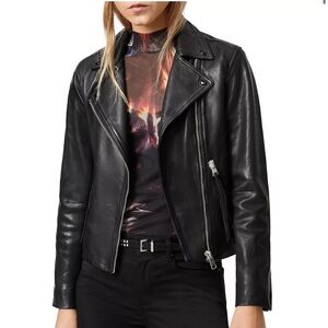 All Saints Slim Fit Dalby Leather Biker Jacket